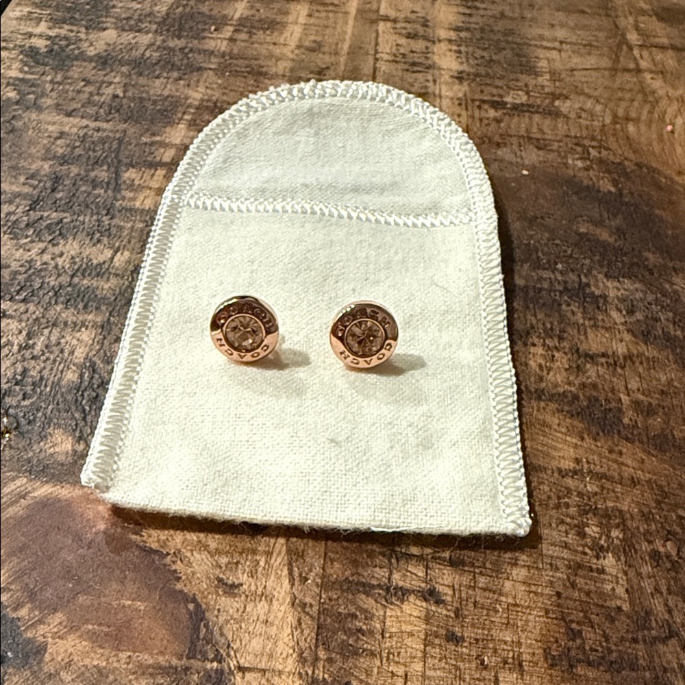 Coach Rose Gold Logo Disc Stud Earrings